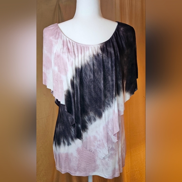 Juicy Couture Tops - Juicy Couture Pink Gray Tie Dye Draped Poncho Overlay Top M NWOT